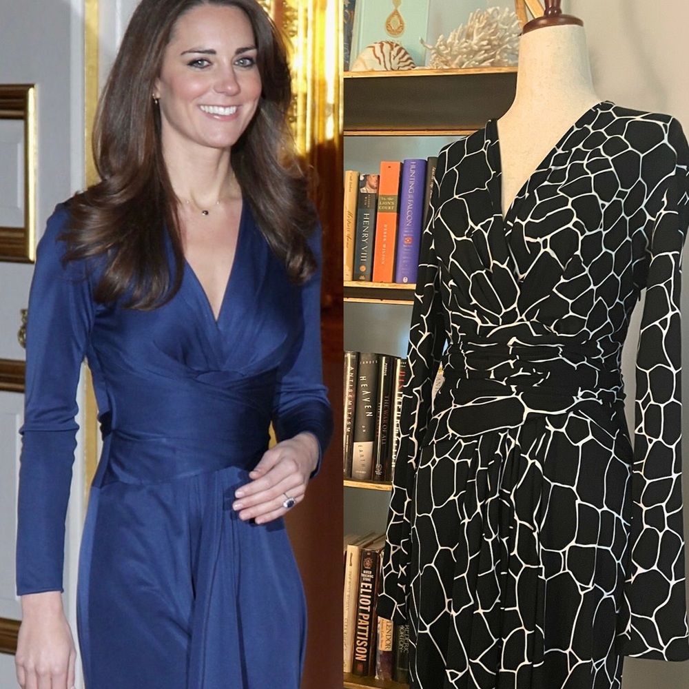Elegant ISSA Silk Midi Wrap Dress Kate Middleton Style US 6 UK 10 NEW